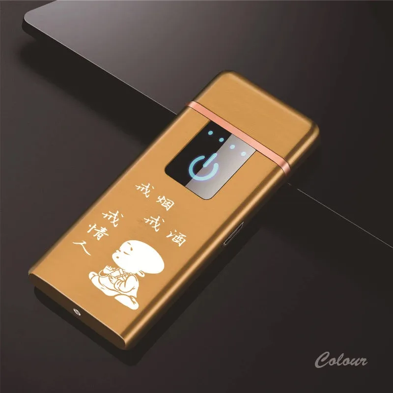 New Windproof Fingerprint Touch USB Lighter With LED Power Display Charging Lighter Ultra-thin Double-Sided Heating Wire