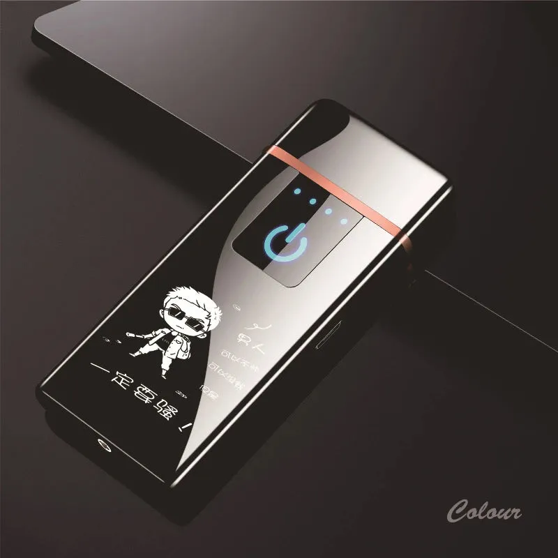 New Windproof Fingerprint Touch USB Lighter With LED Power Display Charging Lighter Ultra-thin Double-Sided Heating Wire