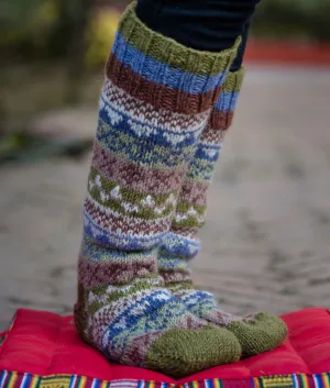 Olive Green Pure Woolen Warm Sherpa Socks