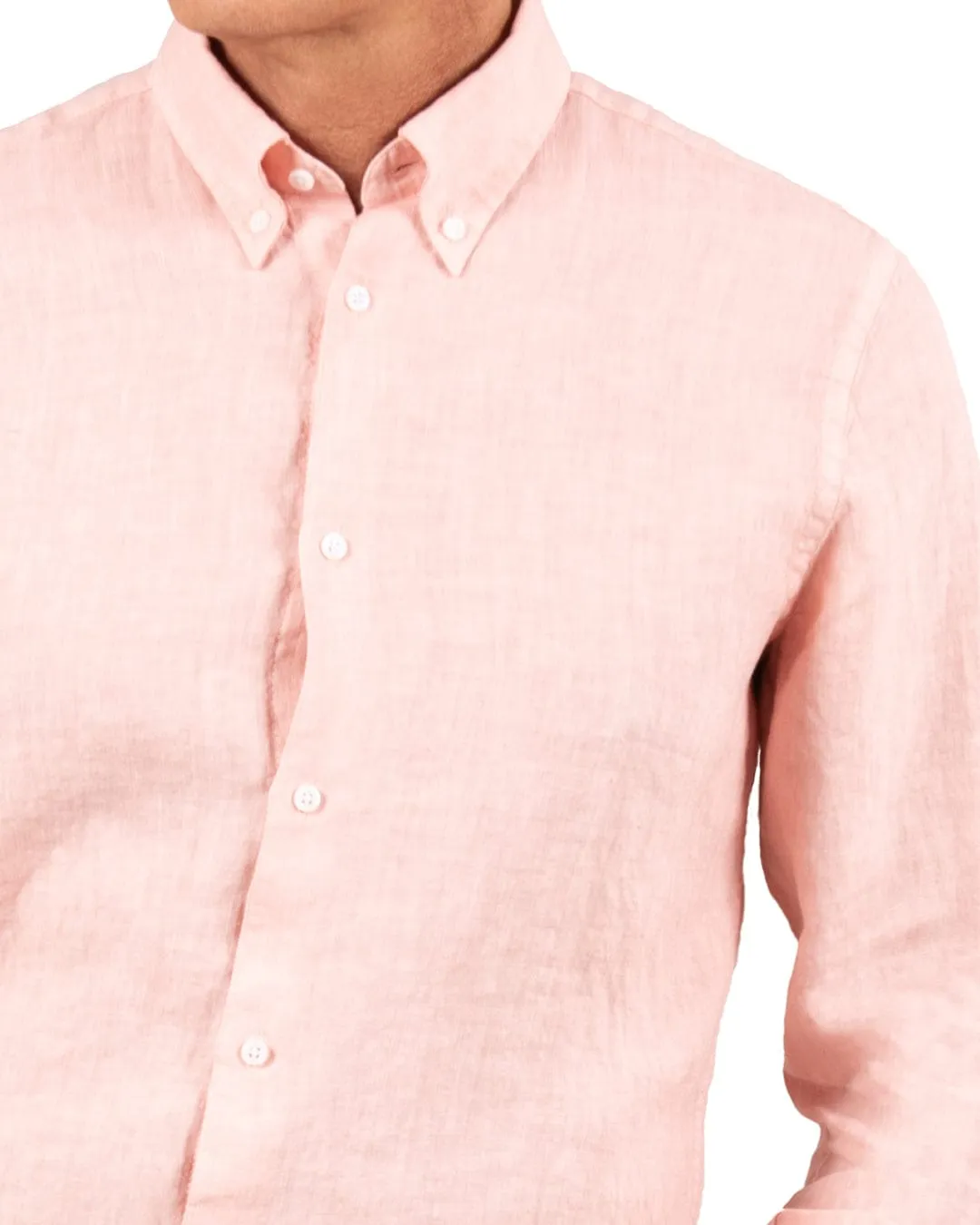 Peach Slim Fit Linen Button-Down Shirt