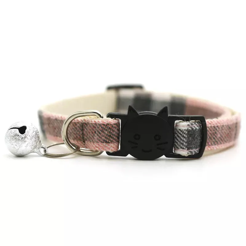 Pet Cat Dog Safety Plaid Cat Collar Buckles With Bell Adjustable  Cat Buckle Collars Suitable Kitten Puppy Accessories Supplies