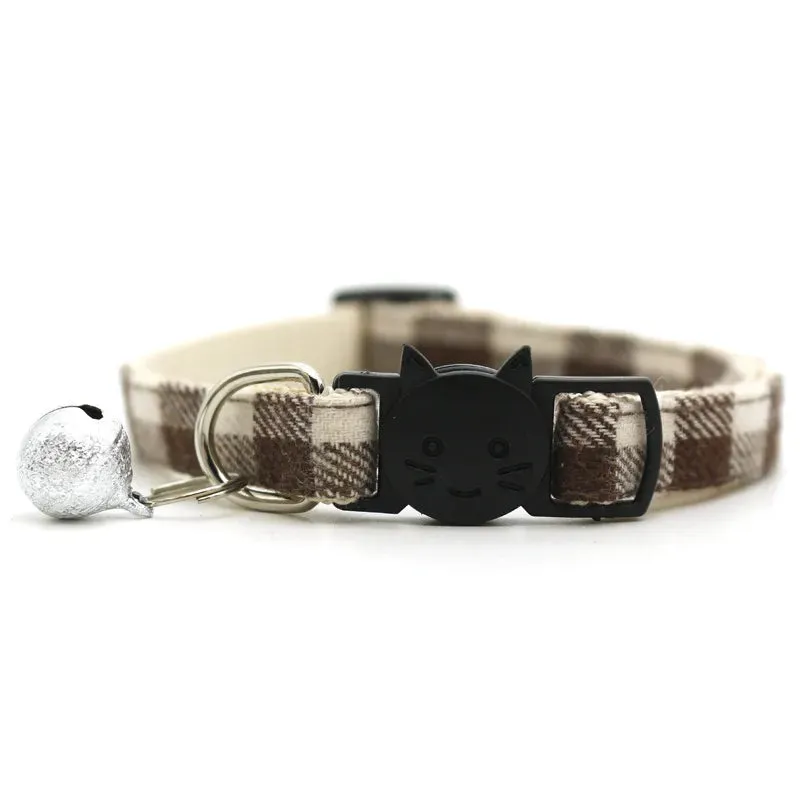 Pet Cat Dog Safety Plaid Cat Collar Buckles With Bell Adjustable  Cat Buckle Collars Suitable Kitten Puppy Accessories Supplies