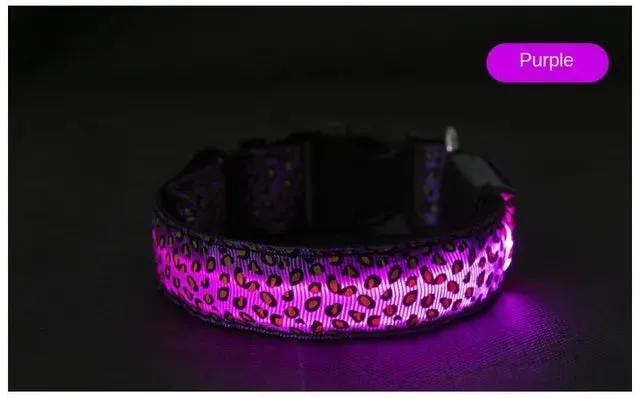 Pet LED Luminous Collar for Dog Adjustable Leopard Glow Cat Collar Night Safety Collar Teddy Golden Retriever for Walking Dogs