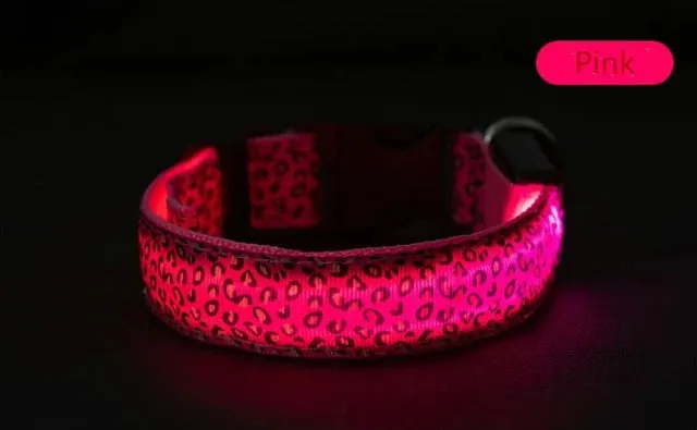 Pet LED Luminous Collar for Dog Adjustable Leopard Glow Cat Collar Night Safety Collar Teddy Golden Retriever for Walking Dogs