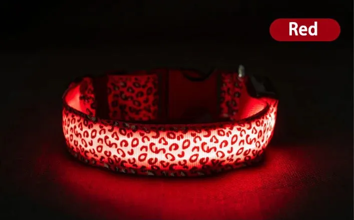 Pet LED Luminous Collar for Dog Adjustable Leopard Glow Cat Collar Night Safety Collar Teddy Golden Retriever for Walking Dogs