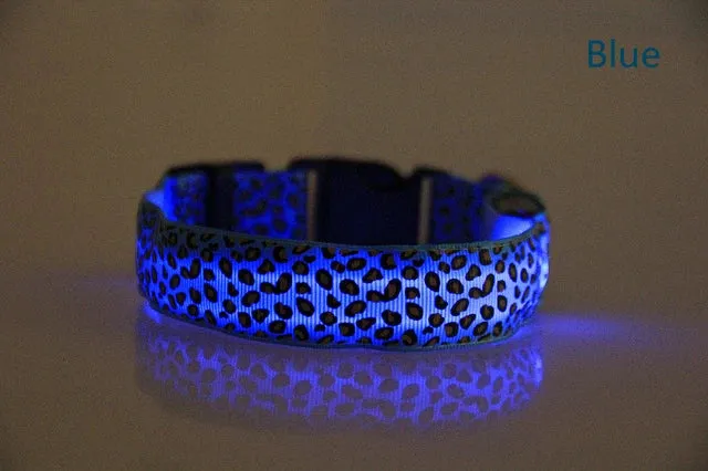 Pet LED Luminous Collar for Dog Adjustable Leopard Glow Cat Collar Night Safety Collar Teddy Golden Retriever for Walking Dogs