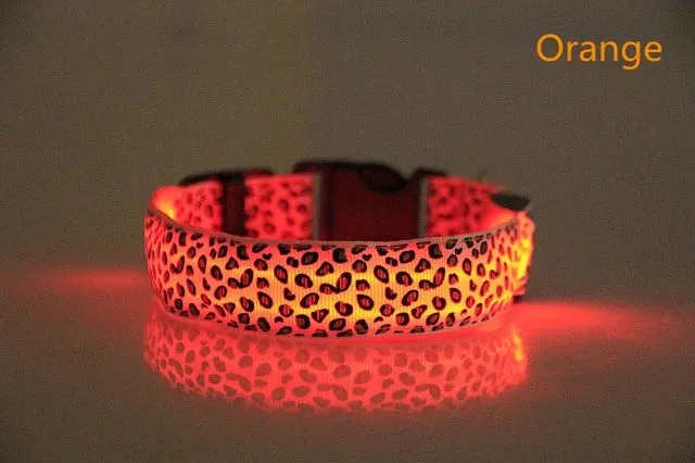 Pet LED Luminous Collar for Dog Adjustable Leopard Glow Cat Collar Night Safety Collar Teddy Golden Retriever for Walking Dogs