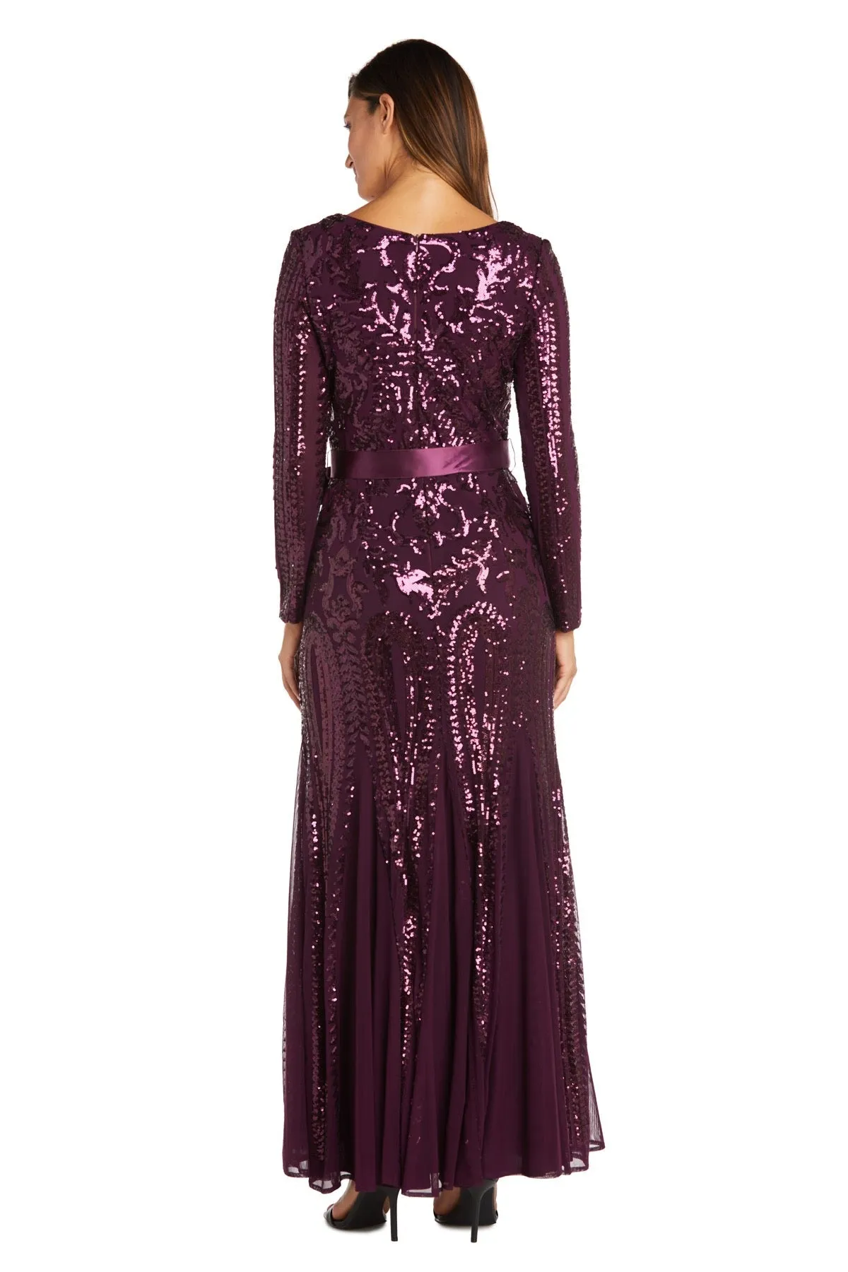 Petite Sequined Evening Gown with Long Sleeves