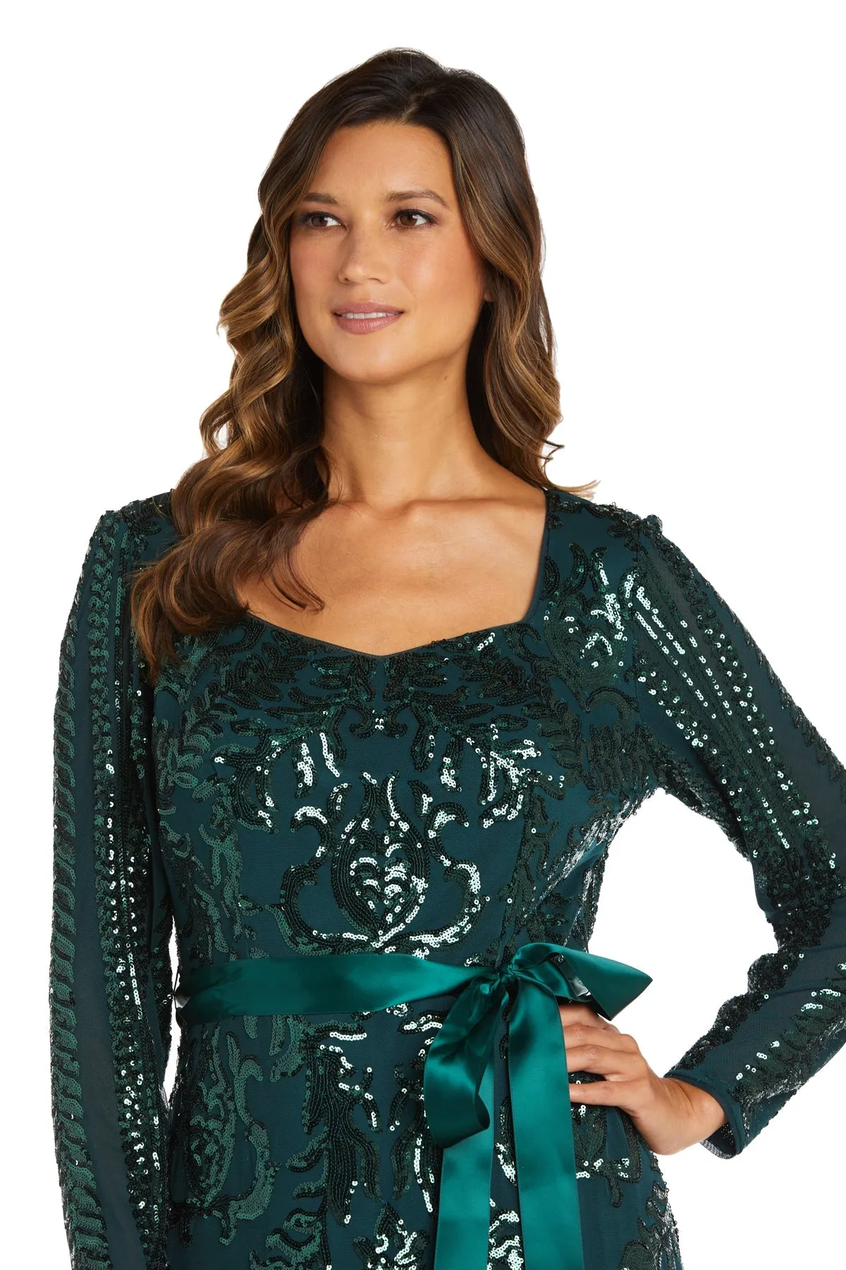 Petite Sequined Evening Gown with Long Sleeves