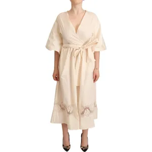 PINK MEMORIES Elegant Off White Maxi Wrap Dress