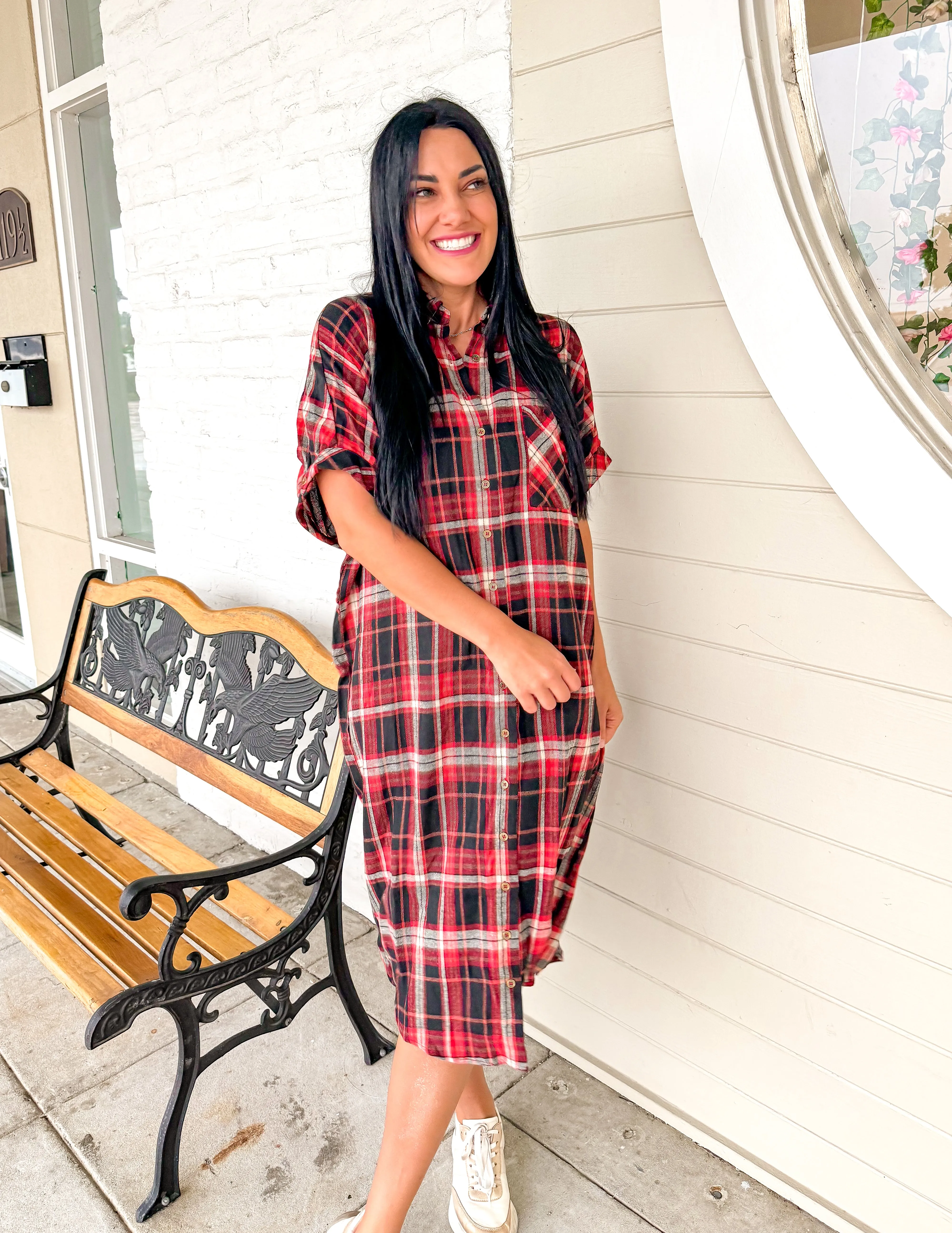 Plaid To Impress Dress Brick