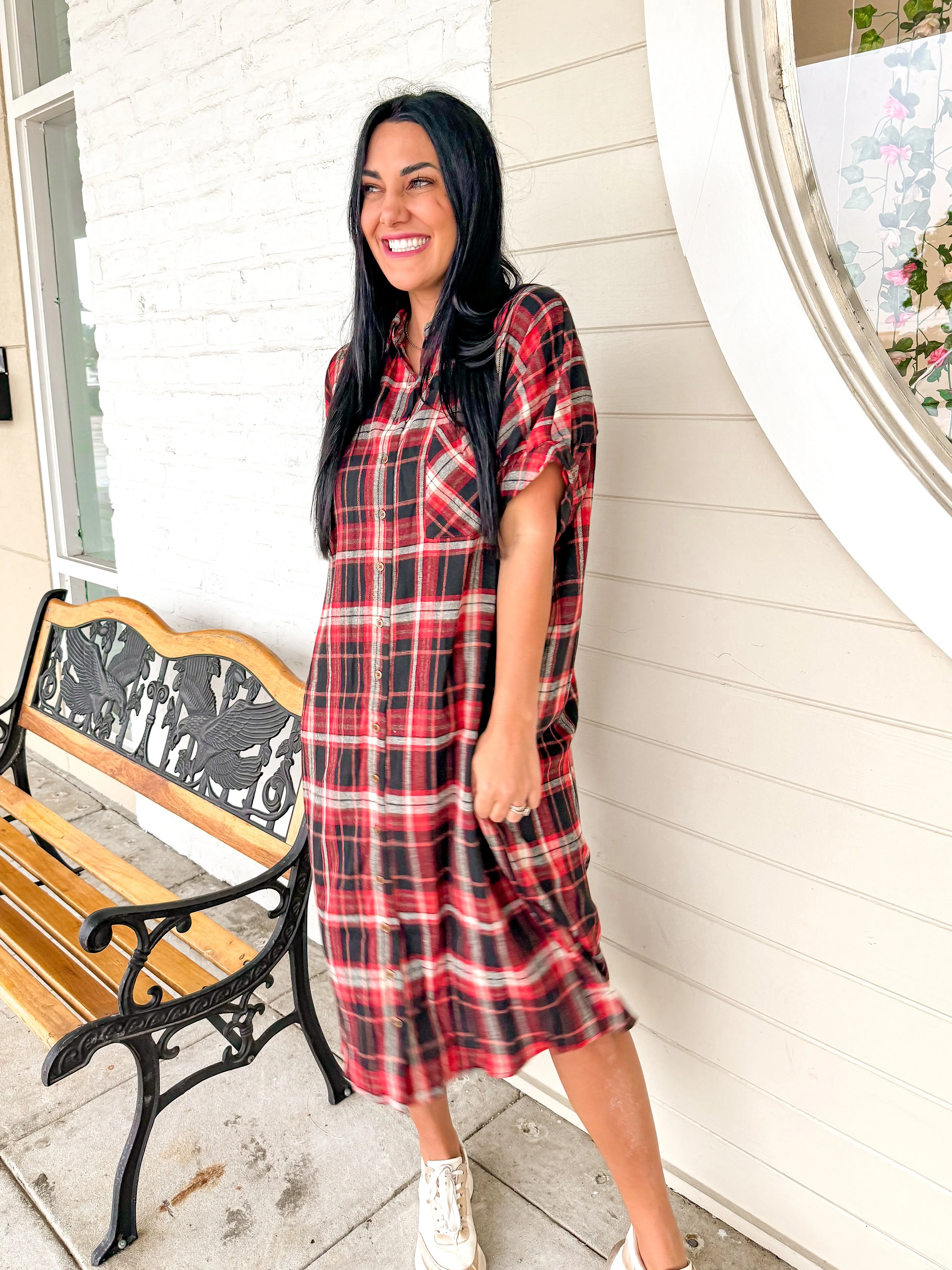 Plaid To Impress Dress Brick