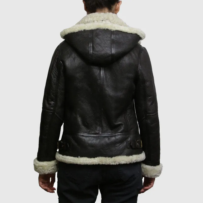 Purchase Best Leather Sheepskin Shearling Jacket Womens | B3 WW2 Aviator Flying Hooded Jacket