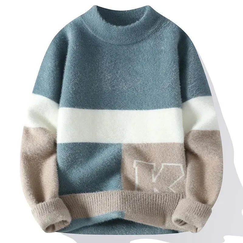 Round Neck Jacquard Color Matching Long Sleeve sweater