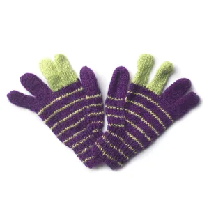 striped hand-knitted wool gloves