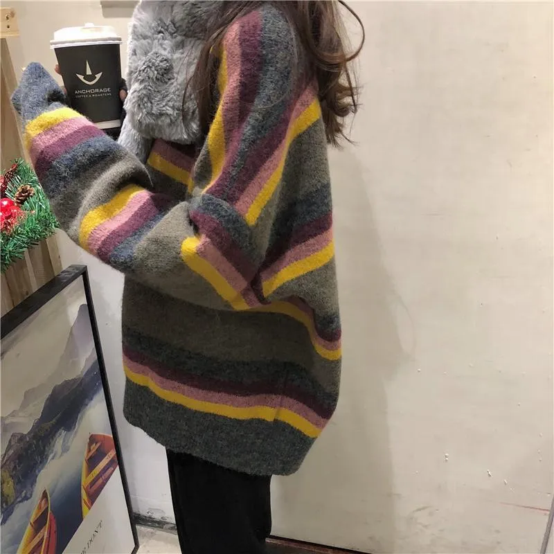 Stripes Knit Oversize Wool Warm Sweater