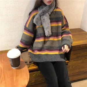 Stripes Knit Oversize Wool Warm Sweater