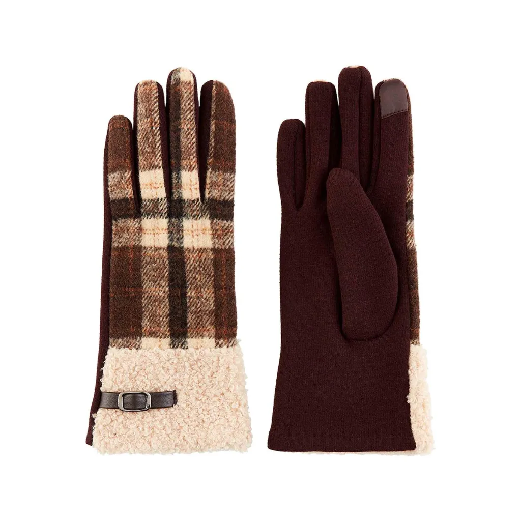 Tartan Plaid Boucle Gloves - Womens