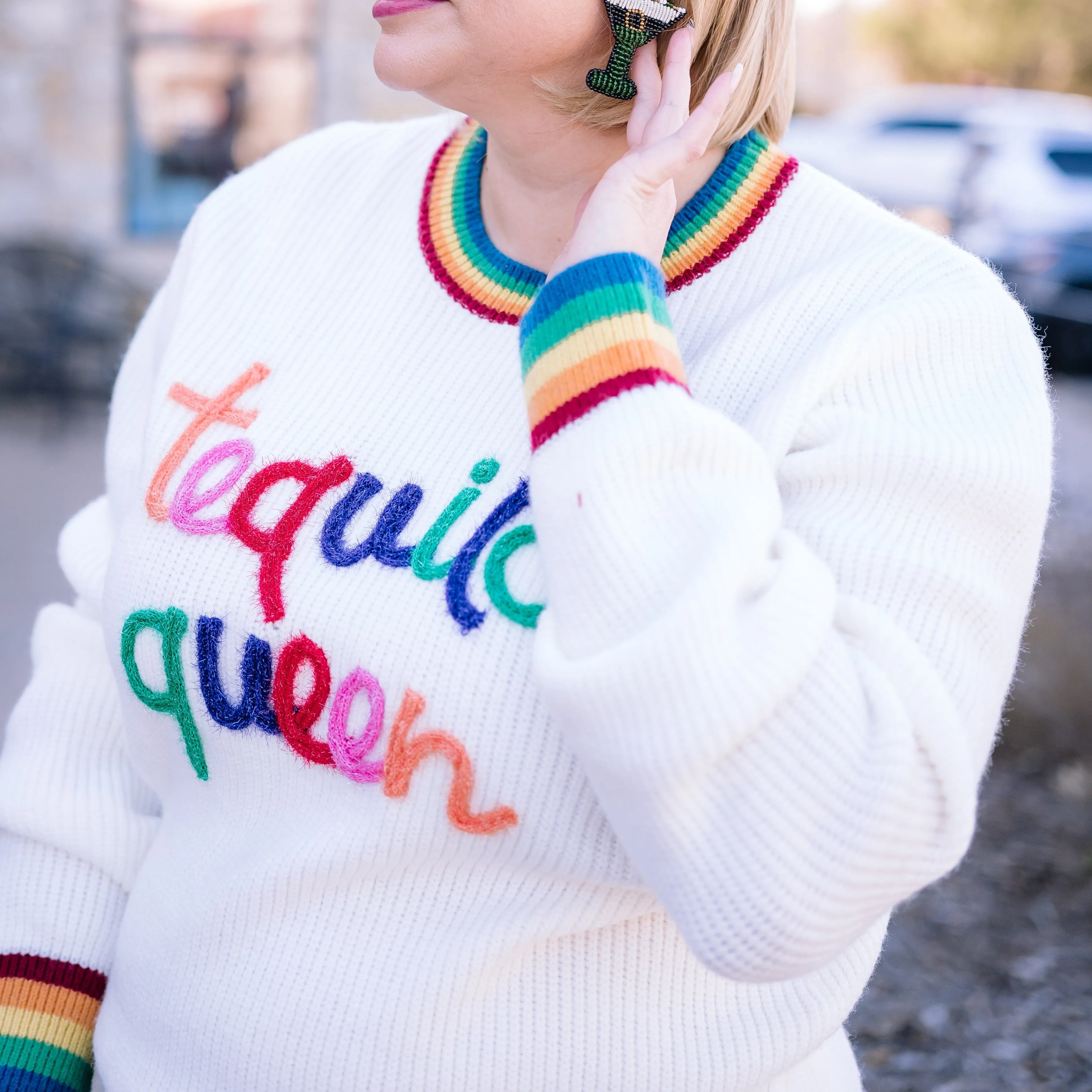 Tequila Queen Rainbow Trim Sweater