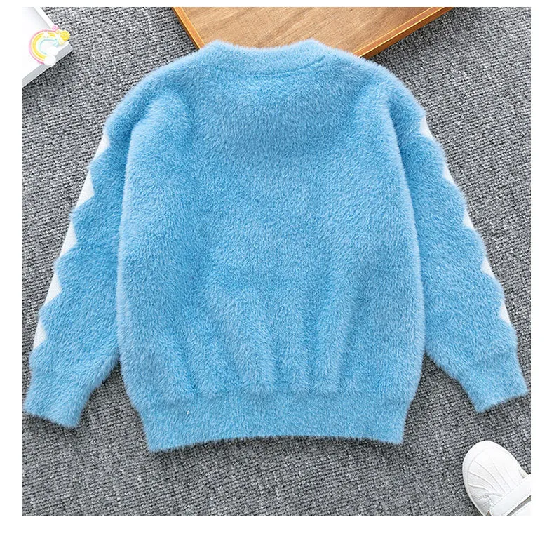 Toddler Kids Solid Color Cartoon Deer Imitation Mink Pullover Knit Top