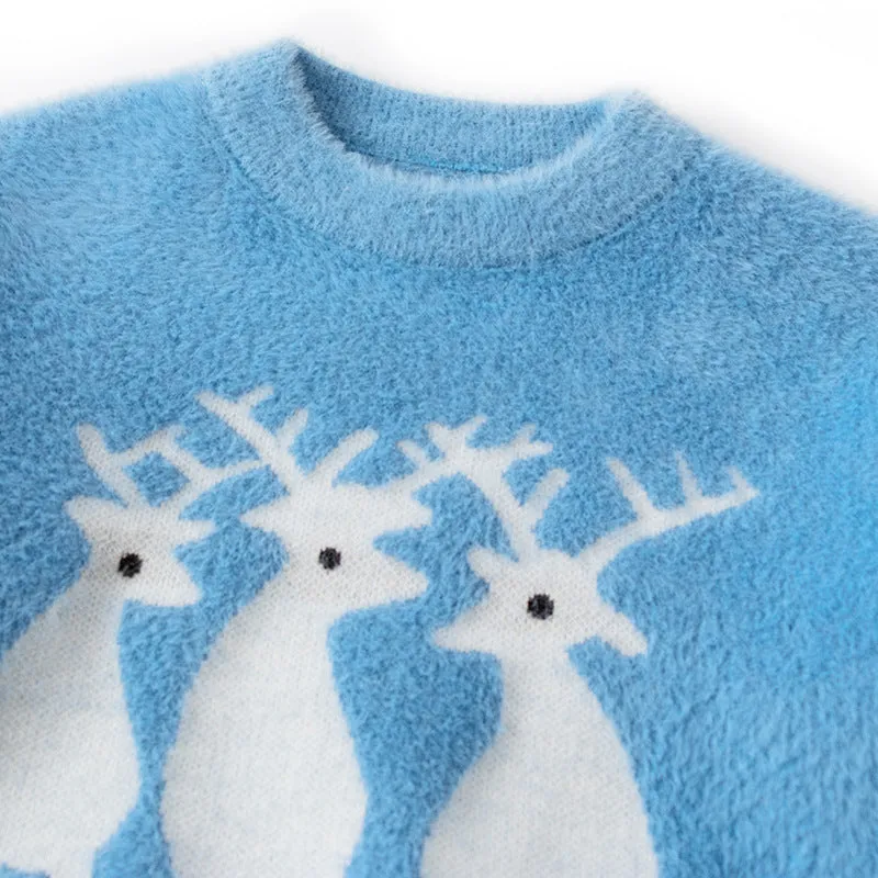 Toddler Kids Solid Color Cartoon Deer Imitation Mink Pullover Knit Top