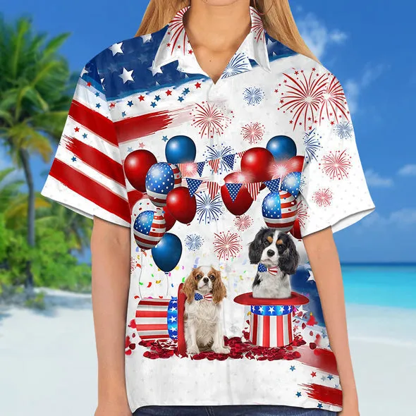 Tricolor Cavalier King Charles Spaniel Independence Day Hawaiian Shirt for men and women, 4th of july hawaiian shirt