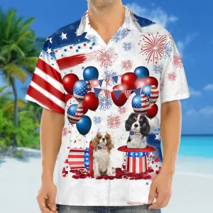 Tricolor Cavalier King Charles Spaniel Independence Day Hawaiian Shirt for men and women, 4th of july hawaiian shirt