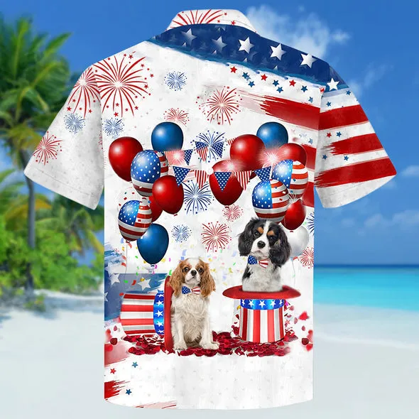 Tricolor Cavalier King Charles Spaniel Independence Day Hawaiian Shirt for men and women, 4th of july hawaiian shirt