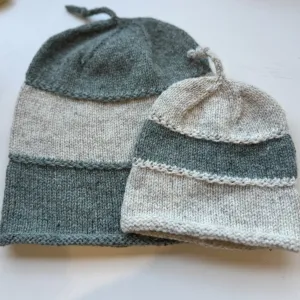 Two tone stripe beanie & mini me