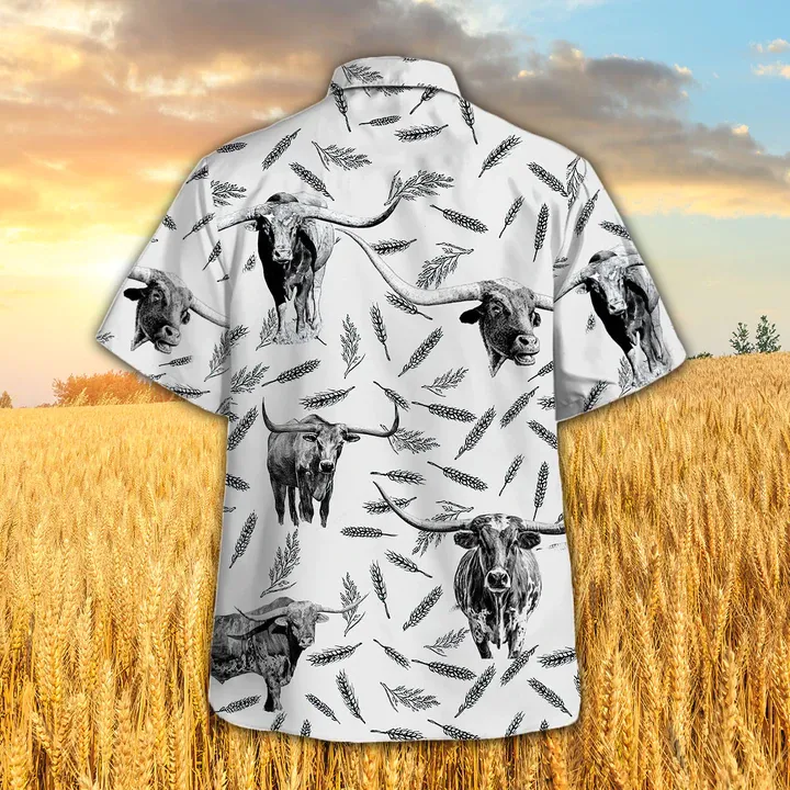 Tx Longhorn Pattern Hawaiian Shirt, Farm Cow hawaiian shirt