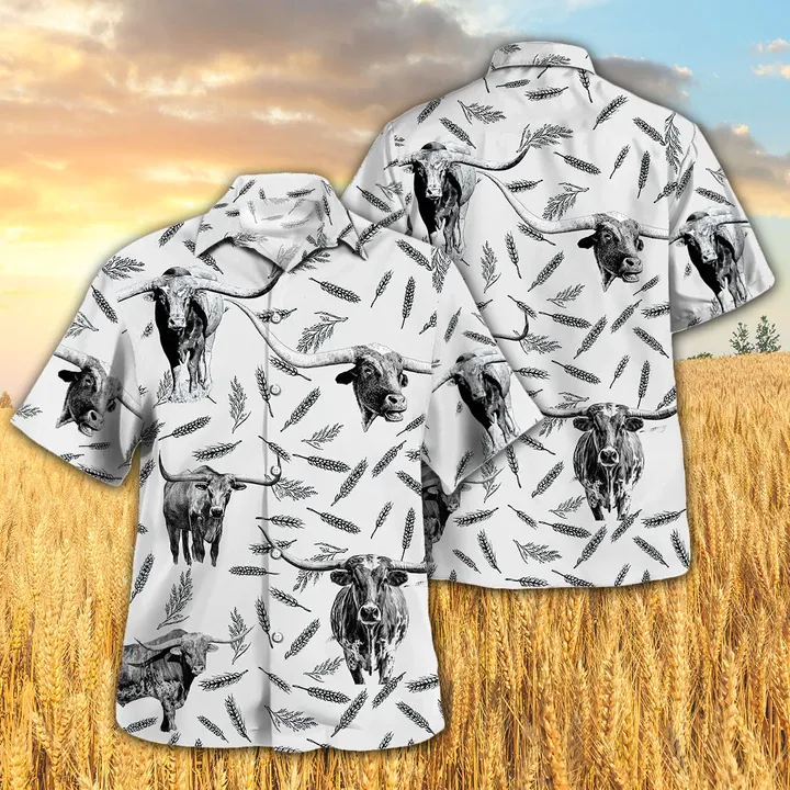 Tx Longhorn Pattern Hawaiian Shirt, Farm Cow hawaiian shirt