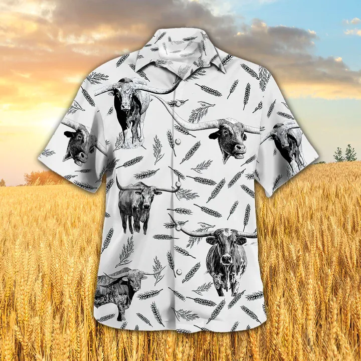 Tx Longhorn Pattern Hawaiian Shirt, Farm Cow hawaiian shirt