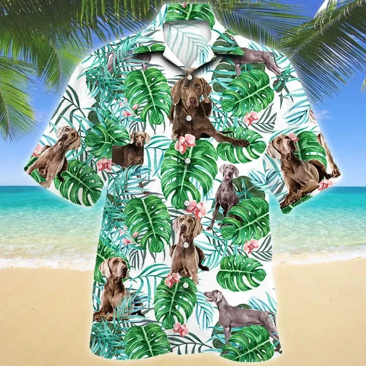 Weimaraner Dog Tropical Plant Green Jungle Pattern Hawaiian Shirt