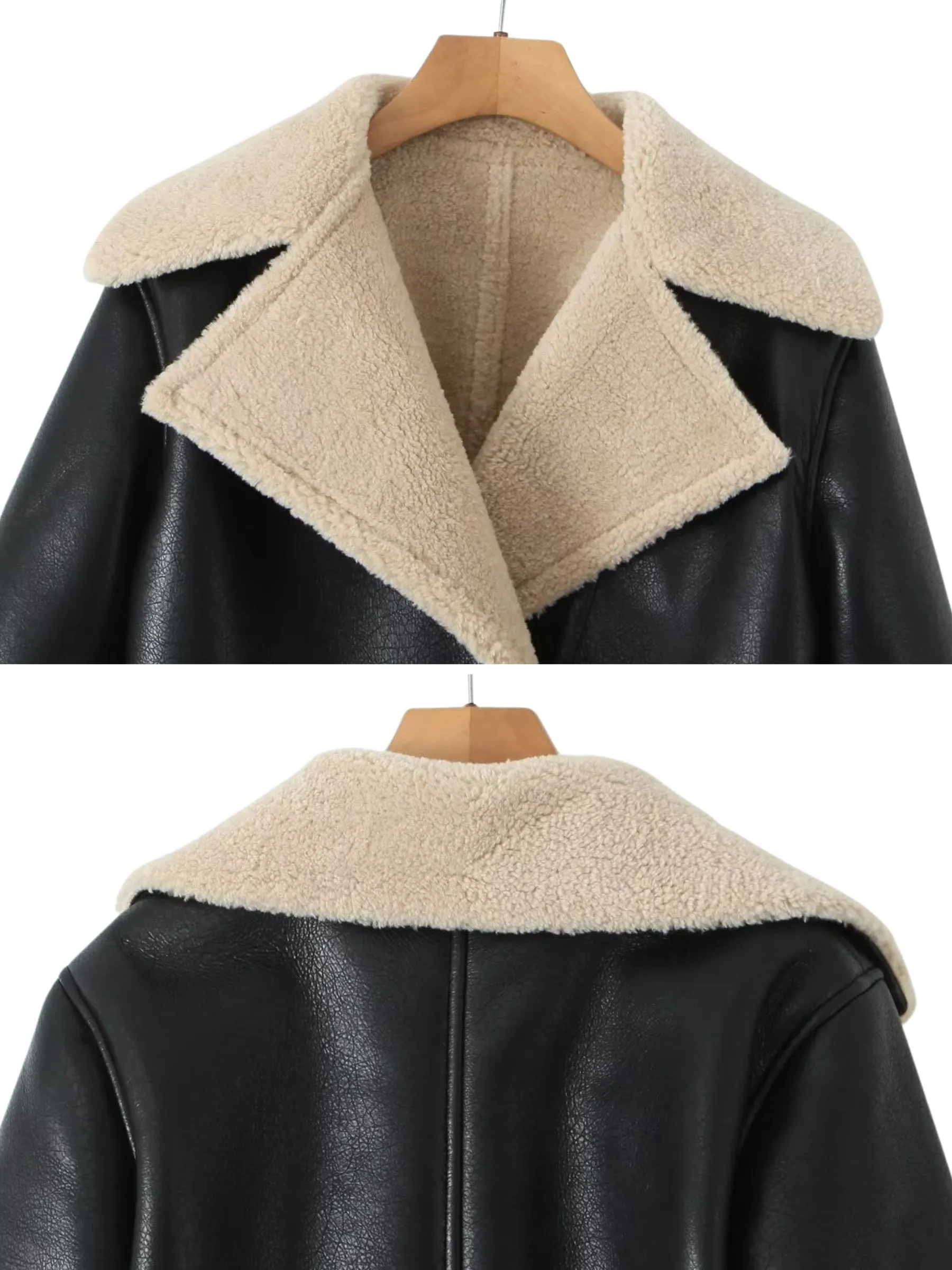 Wenkouban-Winter Outfits Christmas Leeana Shearling Faux Leather Aviator Jacket