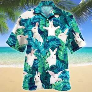 White Rabbit Lovers Hawaiian Shirt, Rabbit aloha Shirt, Short Sleeve Hawaiian Aloha Shirt for men, Women