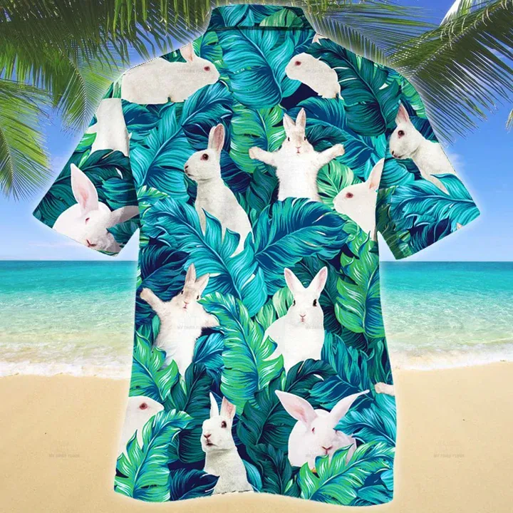 White Rabbit Lovers Hawaiian Shirt, Rabbit aloha Shirt, Short Sleeve Hawaiian Aloha Shirt for men, Women