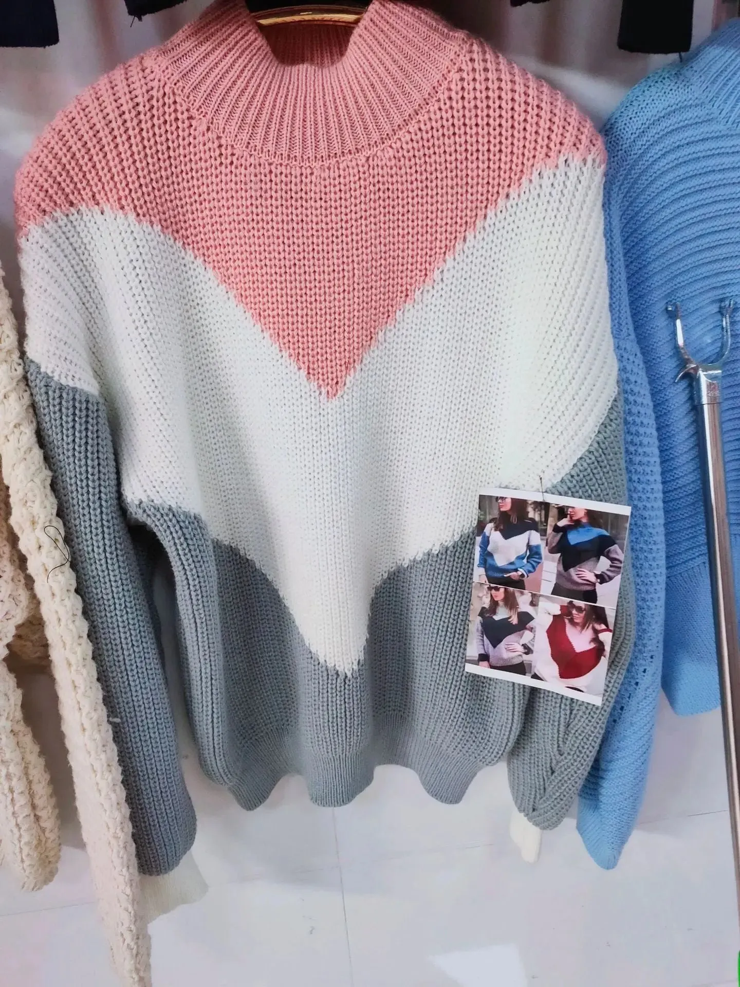 Women's Autumn And Winter Stitching Striped Knit Sweater