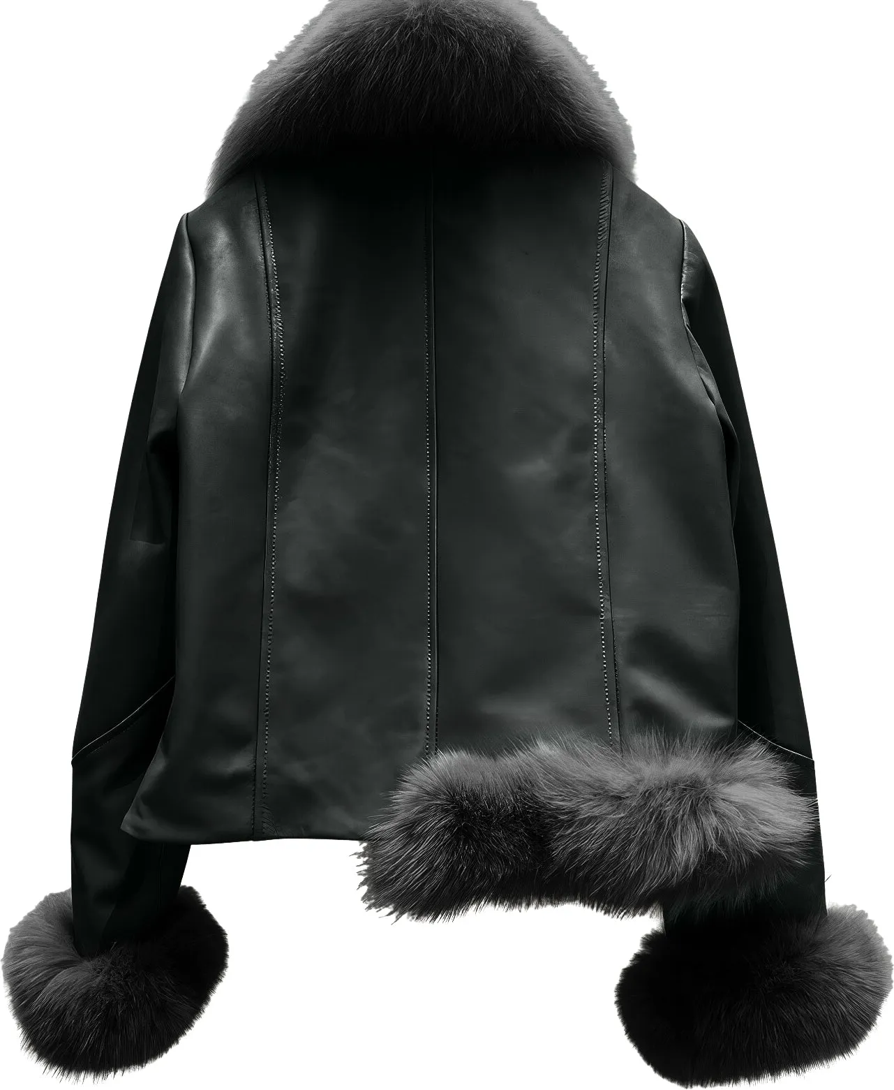 Women’s Black Genuine Sheepskin Sherpa Shearling Faux Fur Collar Elegant Korean Fashion Slim Fit Winter Warm Leather Jacket