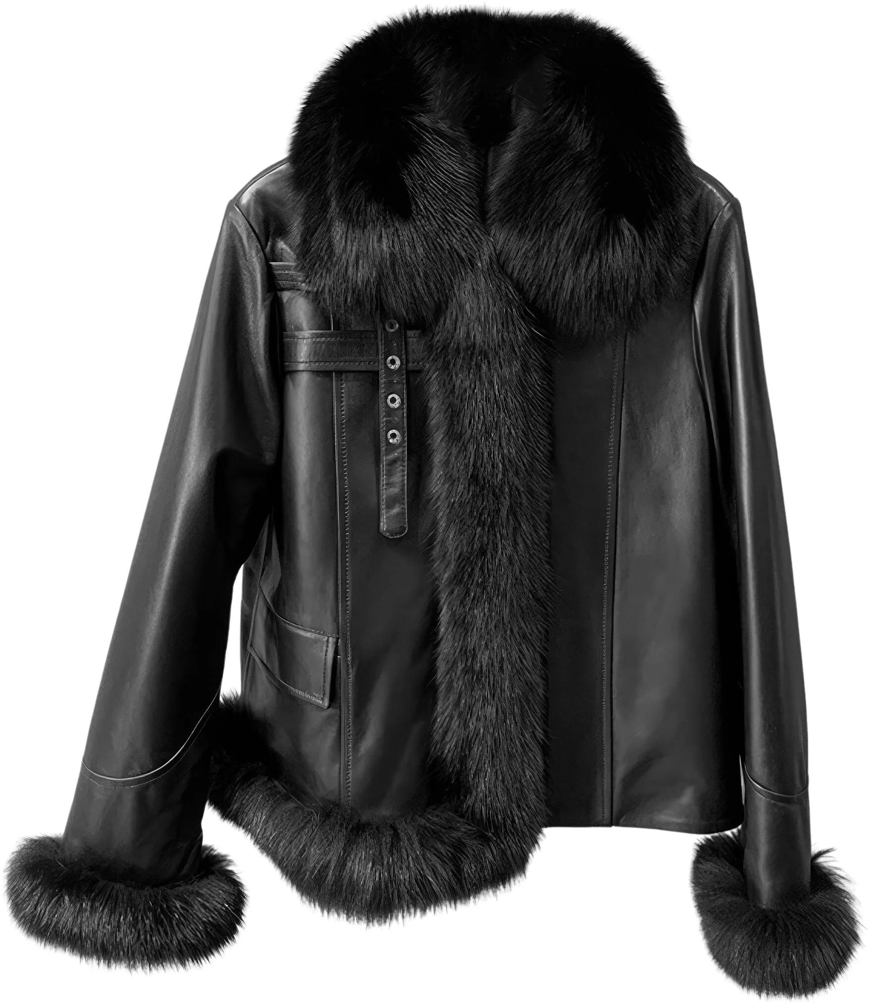 Women’s Black Genuine Sheepskin Sherpa Shearling Faux Fur Collar Elegant Korean Fashion Slim Fit Winter Warm Leather Jacket