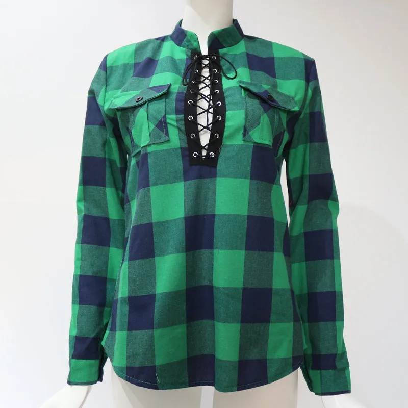 Women's Fashion Top Plaid Blouse Shirt