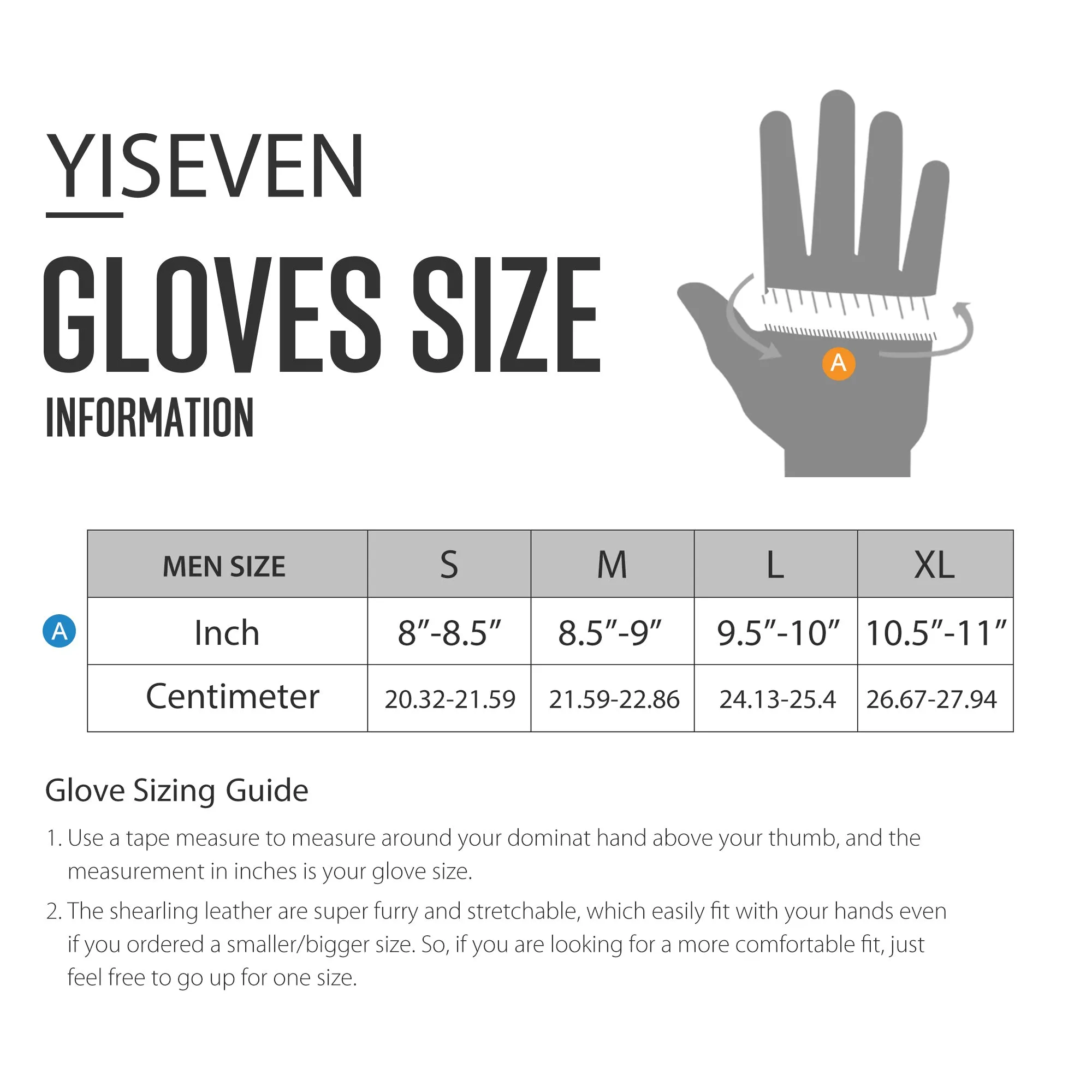 YISEVEN Men's Winter Sheepskin  Shearling Leather Gloves(Mittens)